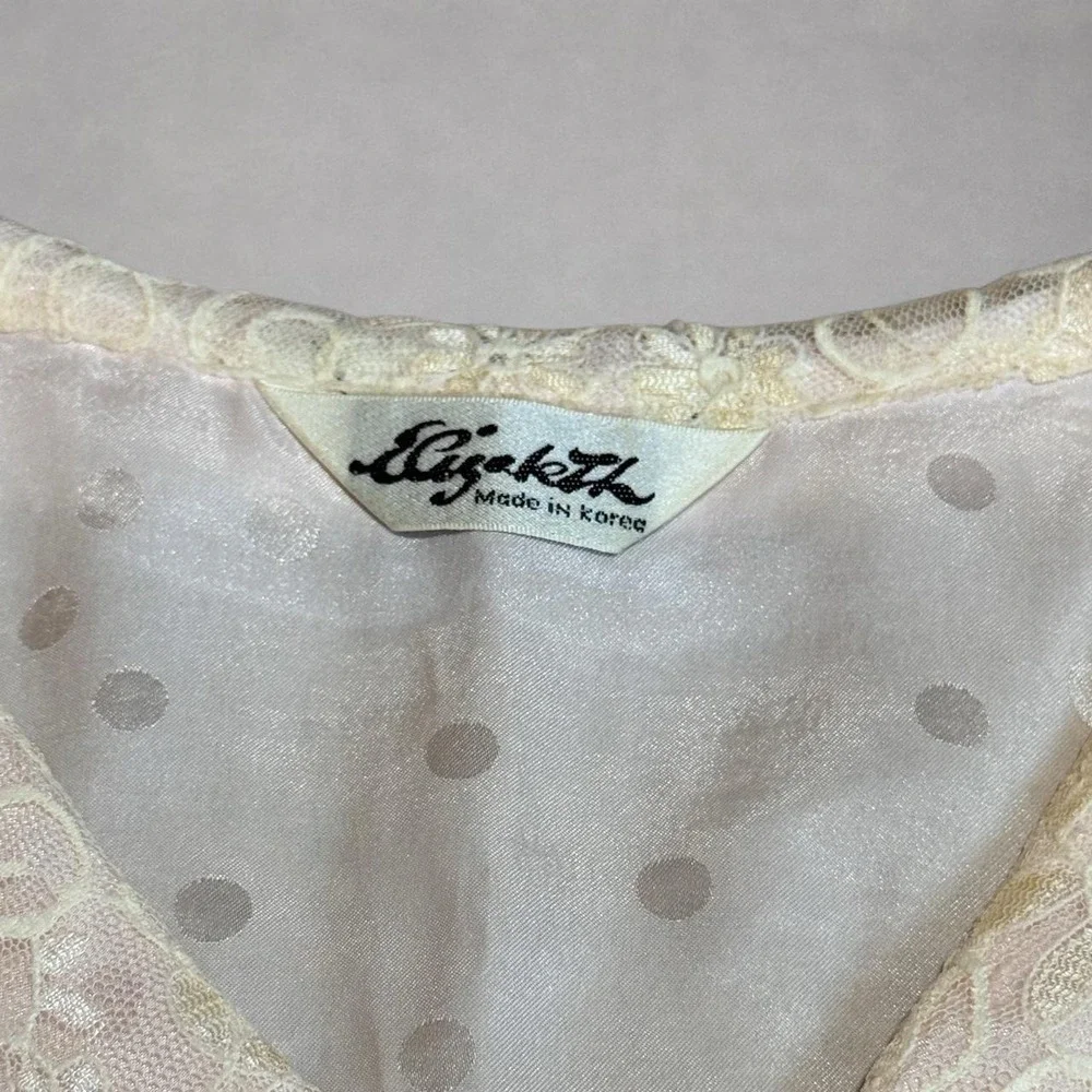 Vintage Elizabeth white & pink polka dot lace nightgown with button-up lace trim